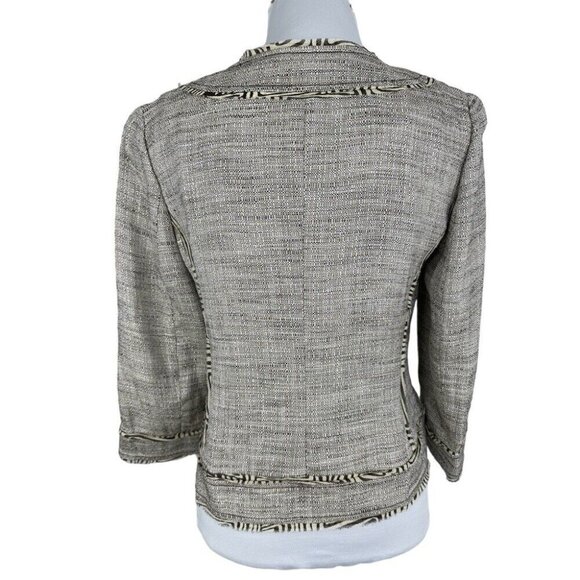 Anne Klein Women's NWT Tan Linen Tweed Silk Animal Print Trim Jacket 6/C36 - Picture 7 of 15